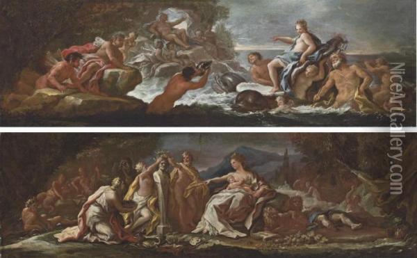 The Triumph Of Galatea; And Civilisation And The Arts Payingtribute To A Herm Of Mercury Oil Painting - Paolo di Matteis