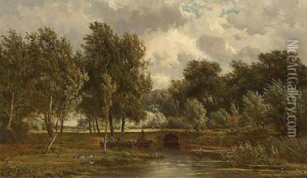 A Polder Landscape Near Gouda Oil Painting - Jan Willem Van Borselen