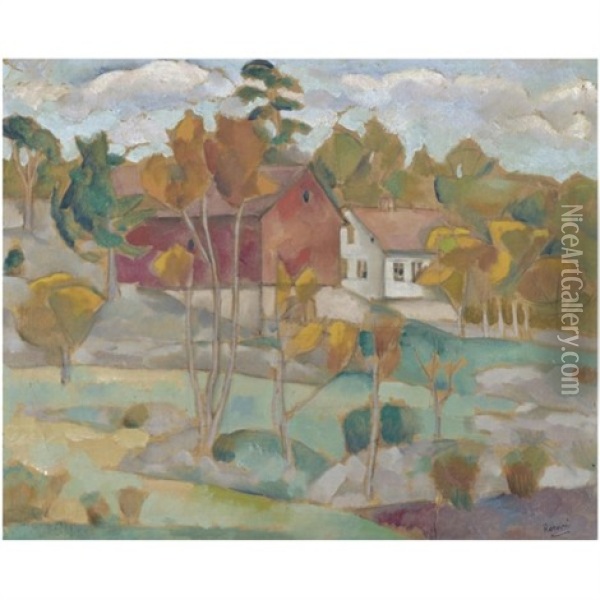 Farmhouse In The Autumn Oil Painting - Vladimir Davidovich Baranoff-Rossine
