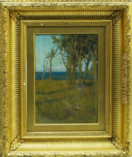 Tranquil Coastal Landscape With Woodland Oil Painting - Harry Watson