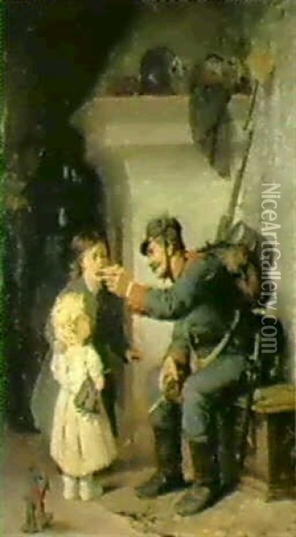 Ein Soldat Reicht Zwei Kinder Ein Stuck Brot Oil Painting - Hermann Kaulbach