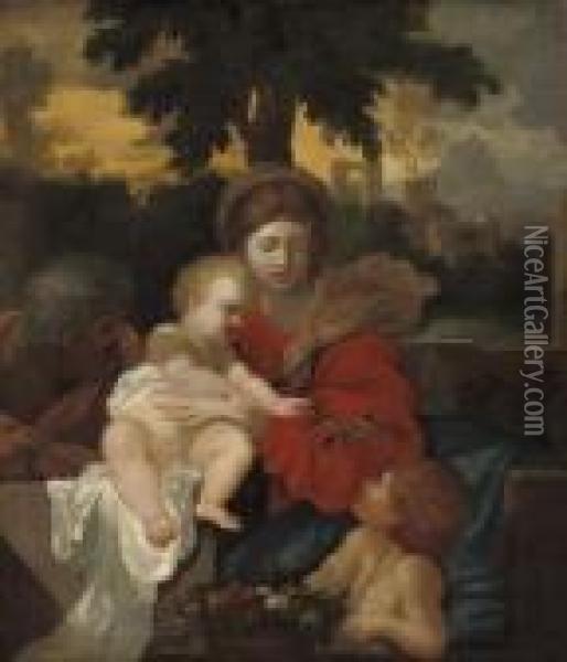 The Holy Family With The Infant Saint John The Baptist Oil Painting - Sebastian Bourdon