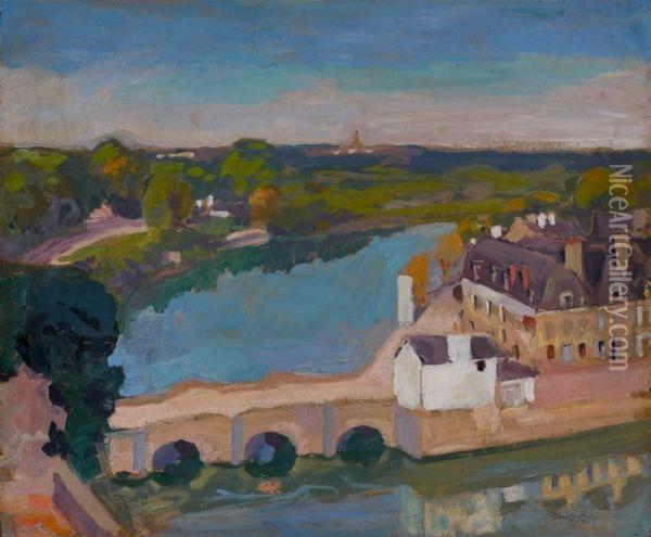Paysage Au Vieux Pont Oil Painting - George Oberteuffer