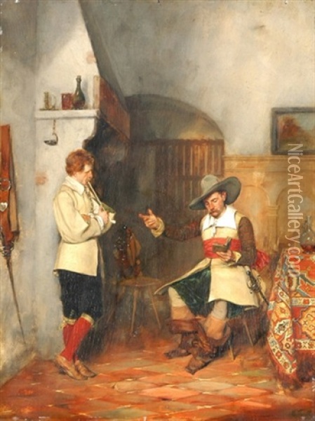 Interieur Mit Zwei Musketieren Oil Painting - Max Todt