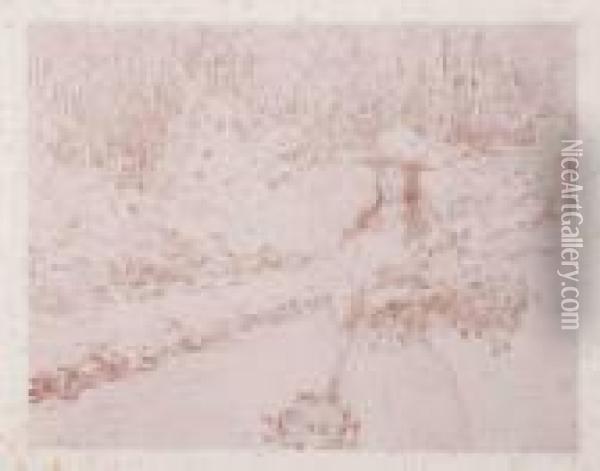 [jeune Fille Au Bouquet ; Falaises ; Abbaye Dans La Brume] Oil Painting - William Georges Thornley