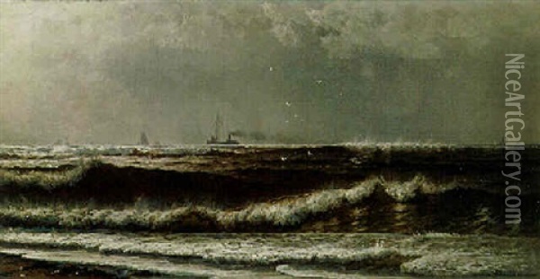 Seascape With Ships Oil Painting - Alfred Thompson Bricher