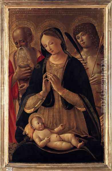 Madonna and Child with Sts Sebastian and Jerome 1490s Oil Painting - Pietro di Domenico Da Siena