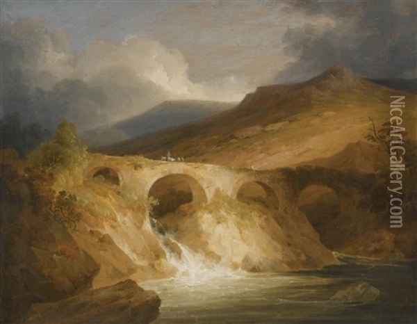 Bridge Of Pont-y-pair, Betwys-y-coed, North Wales Oil Painting - John Sell Cotman