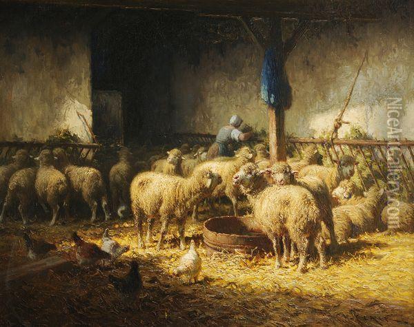 Moutons Dans La Bergerie Oil Painting - Charles Clair