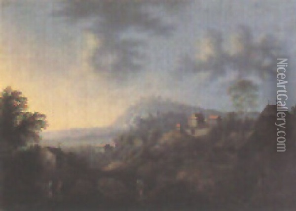 Ideale Hugellandschaft Bei Sonnenuntergang Oil Painting - Johann Christoph Von Bemmel