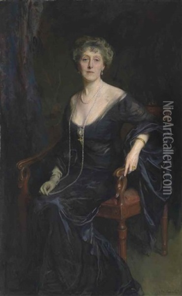 Portrait Of Mary Frances Dundas, Wife Of Robert Finnie Mcewen Of Marchmont And Bardrochat, Three-quarter Length Oil Painting - Philip Alexius De Laszlo