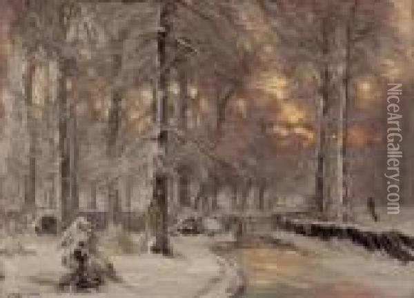 Winterwald Bei Sonnenuntergang Oil Painting - Louis Apol