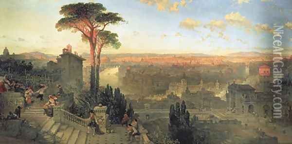 Rome, Sunset from the Convent of San Onofrio on Mount Janiculum, 1856 Oil Painting - David Roberts