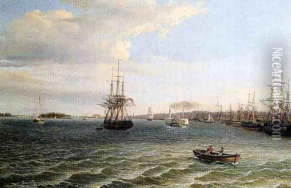 View of Philadelphia, Looking South on the Delaware River Oil Painting - Thomas Birch