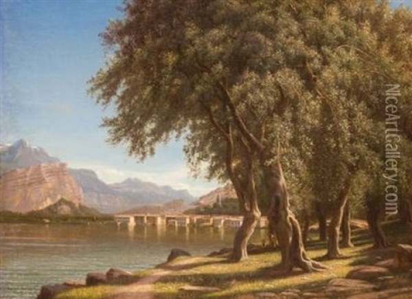 Gardasee Mit Blick Auf Torbole Oil Painting - Eiler Rasmussen Eilersen