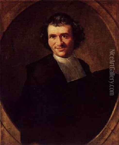 Portrait Of A Clergyman Wearing A Black Suit With A White Chabot Oil Painting - Willem Troost