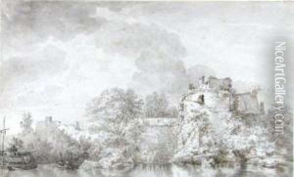 Flusslandschaft Mit Ruinen Oil Painting - Johann Christian Brand