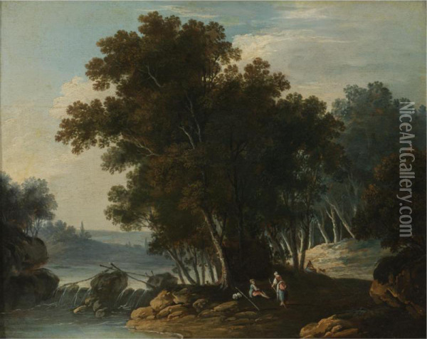 Travelers Resting By A Stream Oil Painting - Lazare Bruandet