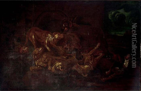 Hounds Attacked By A Boar Oil Painting - Peeter Boel