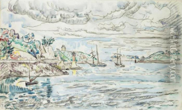 L'embouchure Du Trieux, Bretagne Oil Painting - Paul Signac