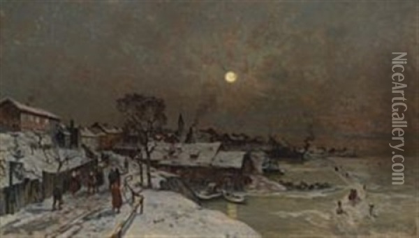Vinter Ved Fjorden Oil Painting - Gerhard Peter Franz Vilhelm Munthe
