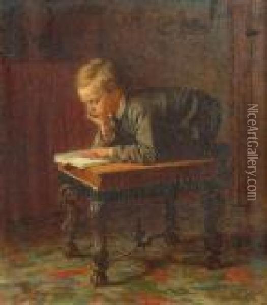 Reading Boy Oil Painting - Eastman Johnson