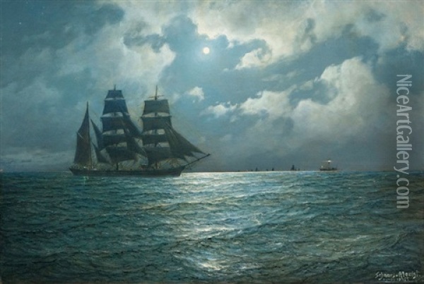 Tall Ship And Lightvessel Oil Painting - Carl Wilhelm Hugo Schnars-Alquist
