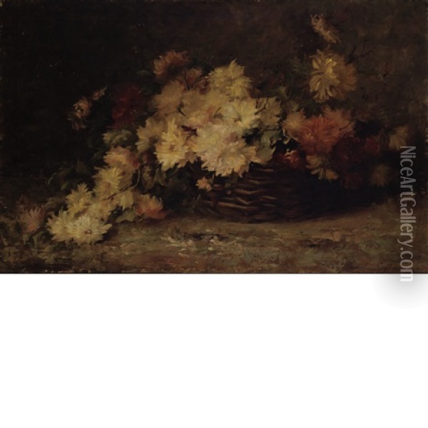 Flowers In A Wicker Basket Oil Painting - Emil Carlsen