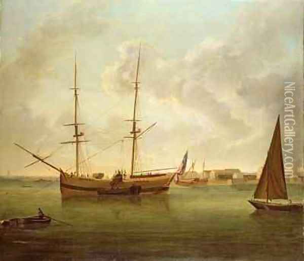 Collier Brig Discharging her Cargo of Coal into Lighters near Limehouse Oil Painting - Robert Dodd