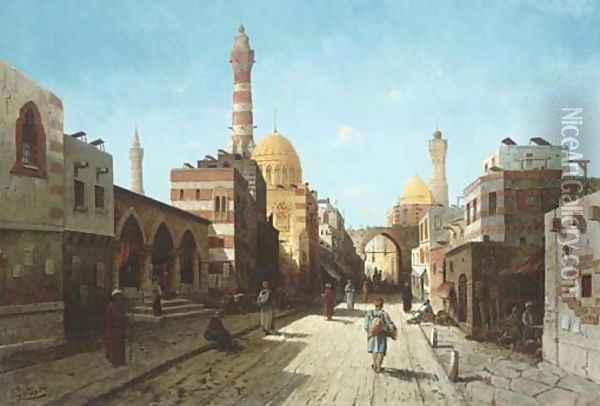 A Street Scene in the Levant, Afternoon Oil Painting - August von Siegen