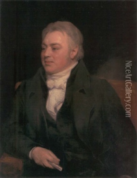Portrait Of Samuel Taylor Coleridge In A Black Coat, Holding A Silver Snuff-box In His Right Hand Oil Painting - Thomas Phillips