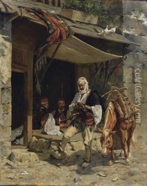 Ottoman Soldiers At Rest Oil Painting - Rudolf Otto Von Ottenfeld
