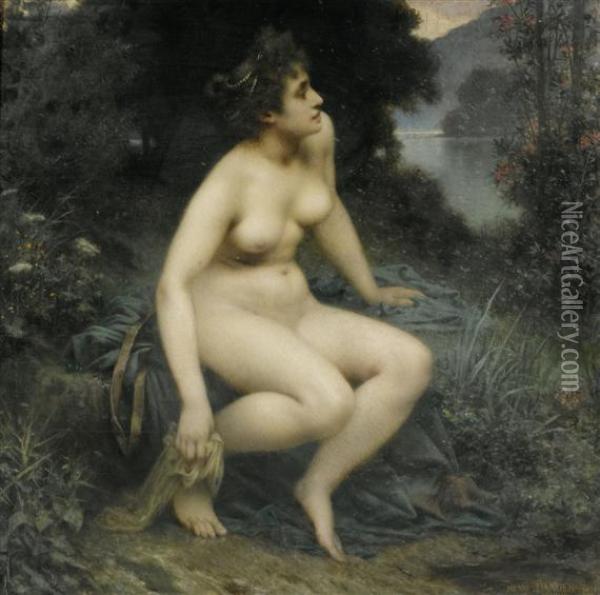 Female Nude In A Shore Landscape Oil Painting - Henri Camille Danger