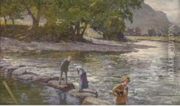 Stepping Stones Oil Painting - William Samuel Jay