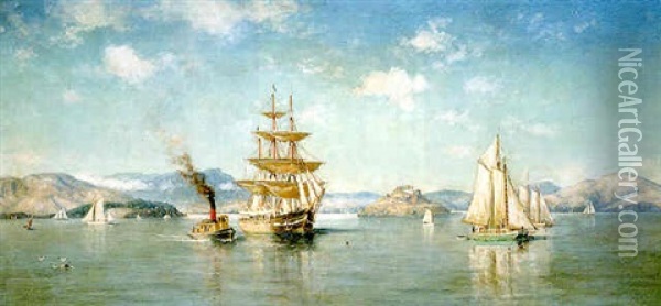 Panoramic View Of San Francisco Bay Oil Painting - William Alexander Coulter