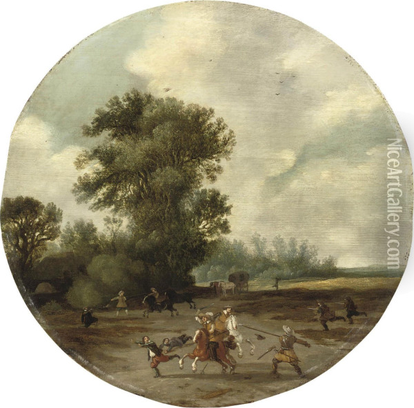 A Landscape With A Skirmish In The Foreground Oil Painting - Pieter de Neyn