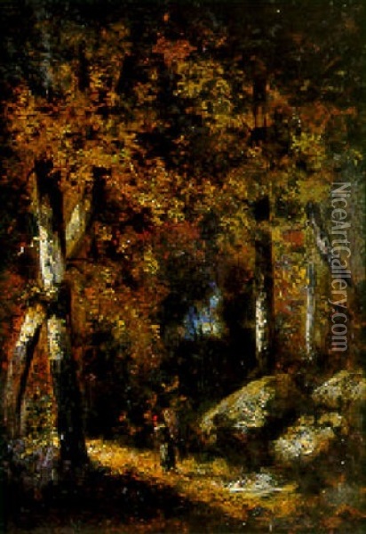 Ramasseuse De Fagots Dans Un Sous-bois Oil Painting - Leon Richet
