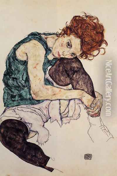 Seated Woman With Bent Knee Oil Painting - Egon Schiele