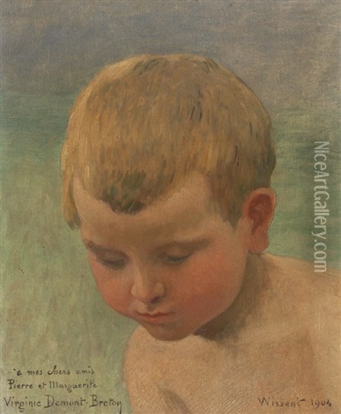 Tete D'enfant (study) Oil Painting - Virginie Demont-Breton