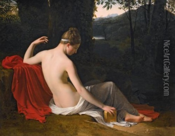 Pandora Reclining In A Wooded Landscape Oil Painting - Louis Hersent