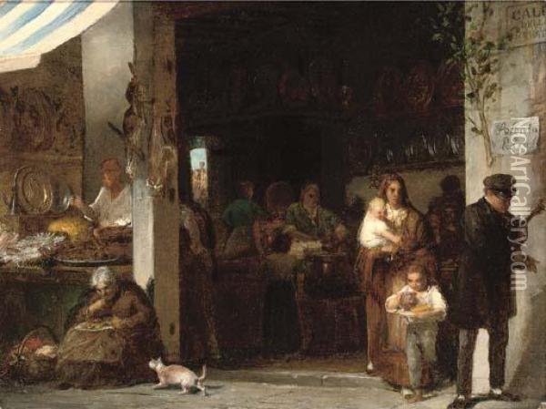 A Bustling Trattoria Oil Painting - Giulio Carlini