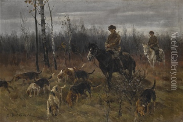 Hunting Scene Oil Painting - Sergei Semyonovich Voroshilov