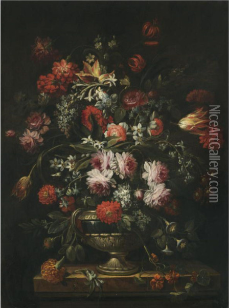 A Still Life Of Roses Oil Painting - Felice Fortunato Biggi Dei Fiori