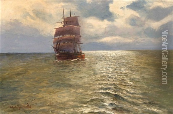 Segelschiff Auf Offenem Meer Oil Painting - Alfred Serenius Jensen