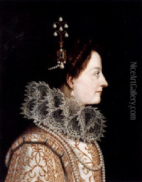 Portrait Of A Lady, Head And Shoulders, In Profile With An Elaborate Lace Ruff Collar Oil Painting - Sofonisba Anguissola