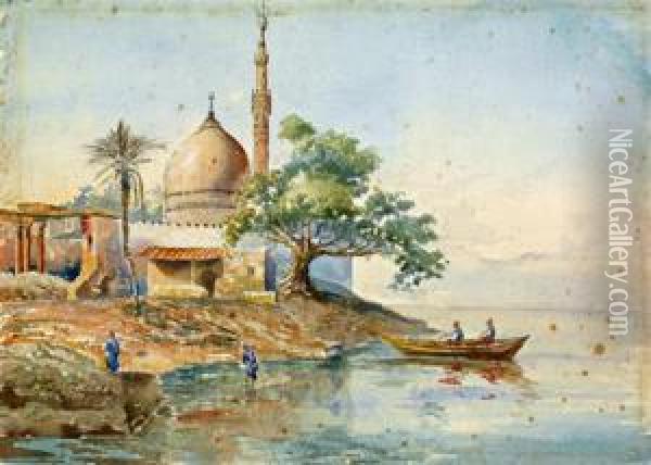 Mosquee Au Bord Du Nil Oil Painting - Louis Amable Crapelet