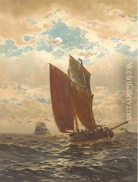 A fishing lugger at dusk Oil Painting - William Thomas Nicholas Boyce