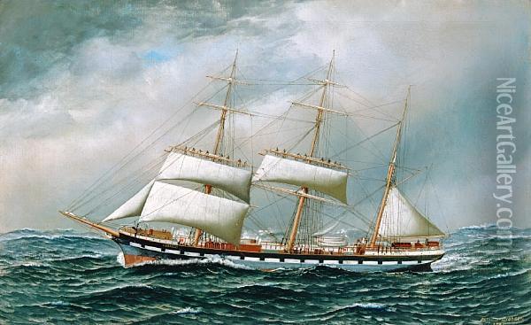 The Norwegian Bark Superb Shortening Sail Inmid-ocean Oil Painting - Antonio Nicolo Gasparo Jacobsen