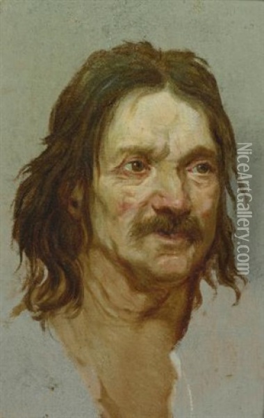 Head Of A Man With A Moustache And Head Of A Young Man Turned To His Right (pair) Oil Painting - Etienne-Louis Advinent