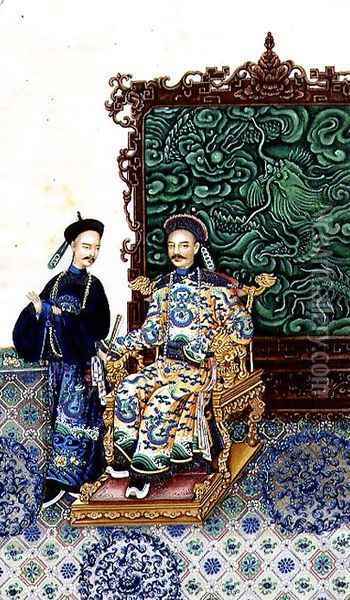 Emperor Seated with a Man Oil Painting - Anonymous Artist